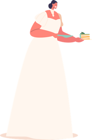 Blushing Bride with wedding cake  Illustration