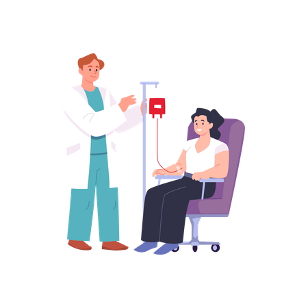Bluttransfusion, Design-Konzept mit Mann, Cartoon-Vektor-Illustration  Illustration