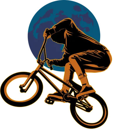 Bmx Street Freestyle with Moon  Illustration