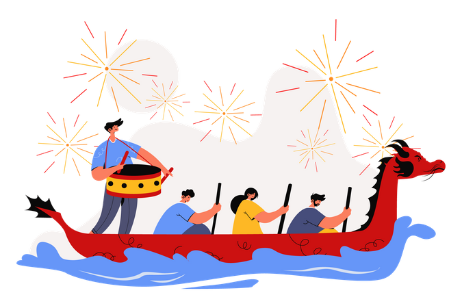 Boat racing on Dragon Boat Festival Illustration
