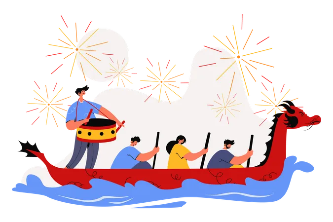 Boat racing on Dragon Boat Festival  Illustration