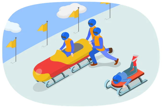 3 D Isometric Flat Vector Illustration Of Bobsleigh Outdoors Activities Winter Time Sport Illustration