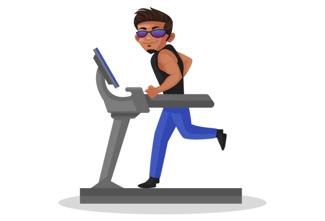 Body builder running on treadmill Illustration