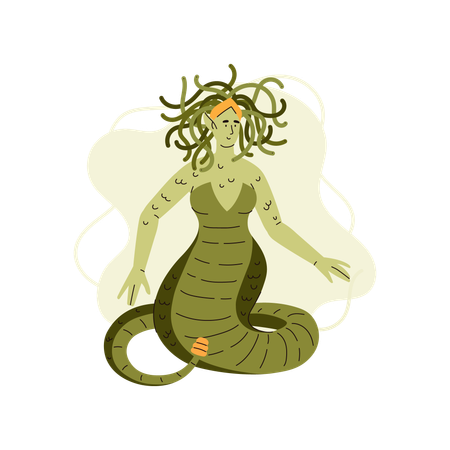 Body of woman with snakes on head  Illustration