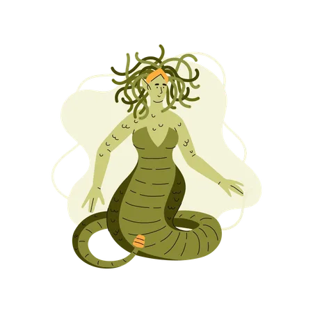 Medusa Gorgon Flat Vector Illustration Cartoon Fantasy Characters Mythical Creatures From Medieval Era Legendary Greek Mystical Creature With The Body Of A Woman With Snakes On Head And A Fish Tail Illustration
