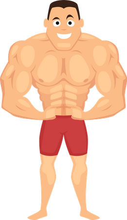 Bodybuilder posiert mit Bauchmuskeln  Illustration