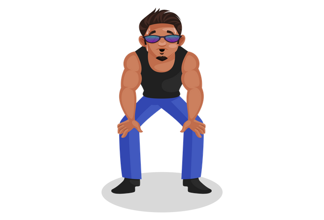 Bodybuilder taking break after exercising  イラスト