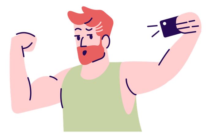 Bodybuilder Taking Selfie  Illustration