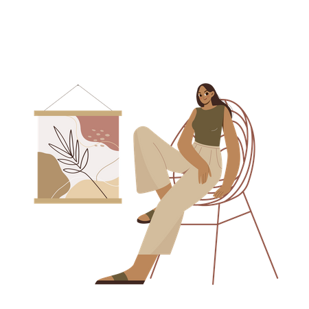 Boho Girl sit with one leg up  Illustration