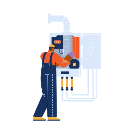 Boiler engineer working with machinery  Illustration