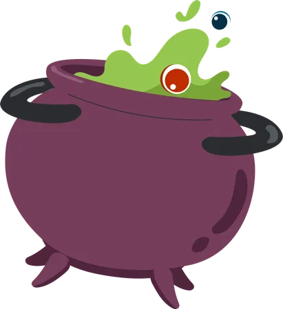 A Dark Purple Cauldron Bubbling Over With A Green Potion Evoking A Classic Scene Of Witchery And Spells Illustration