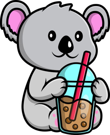 Koala boit du thé au lait boba  Illustration