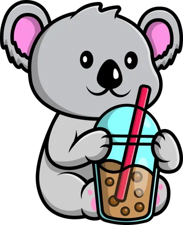 Koala boit du thé au lait boba  Illustration