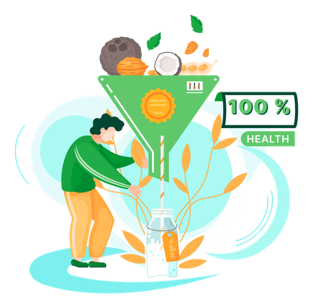 Boisson vitaminée biologique et saine, à base de plantes, lait de noix végétalien  Illustration