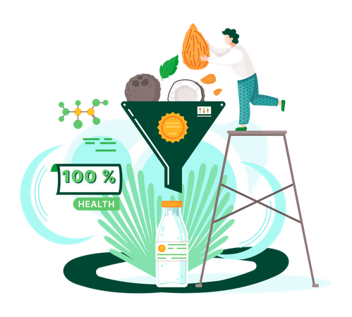Boisson vitaminée biologique et saine, à base de plantes, lait de noix végétalien  Illustration