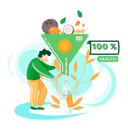 Boisson vitaminée saine à base de plantes, lait de noix végétalien  Illustration