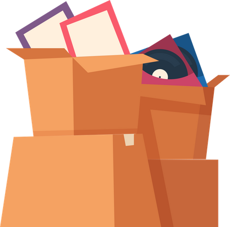 Boîtes à cartes avec des trucs de maison  Illustration