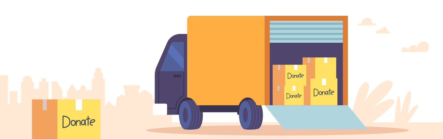 Boîtes de dons dans une camionnette  Illustration