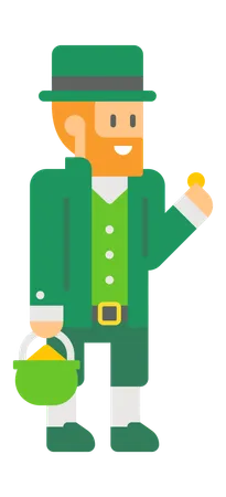 Saint Patrick Elf tenant un bol de pièces d'or  Illustration
