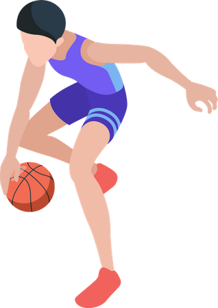 Jogador de basquete driblando bola  Ilustração
