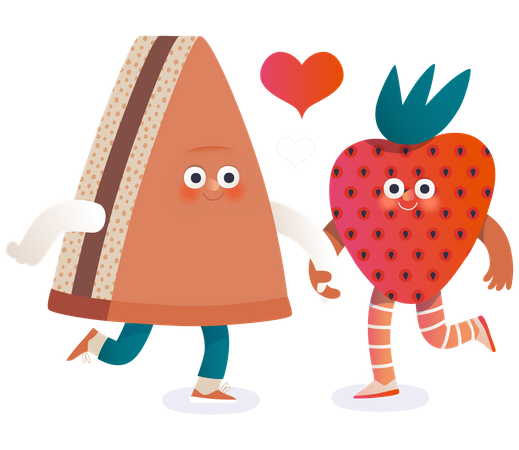 Bolo e um morango apaixonado  Ilustração
