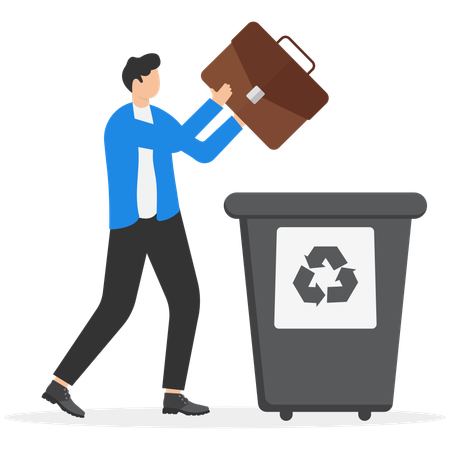Bolsa de basura de negocios, hombre de negocios infeliz  Illustration