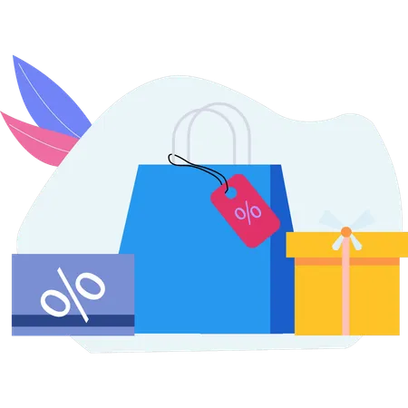 Bolsa de compras regalo y descuento  Ilustración