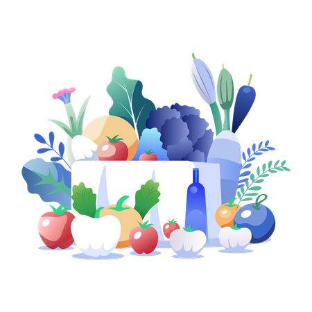 Bolsa de verduras frescas  Ilustración