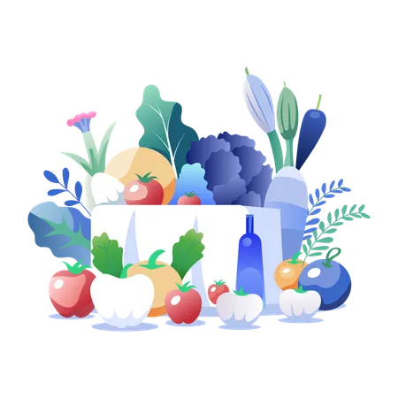 Bolsa de verduras frescas  Ilustración