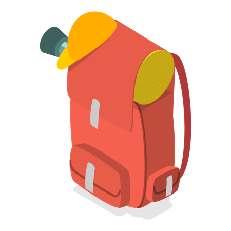 Bolsa de viagem junto com equipamento de camping  Ilustração