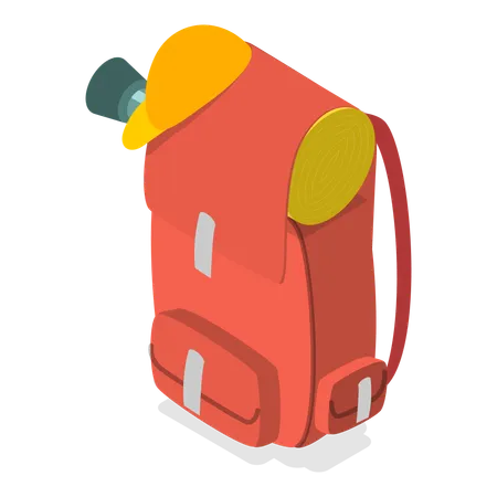 Bolsa de viagem junto com equipamento de camping  Ilustração