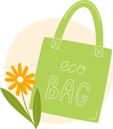 Bolsa ecológica verde con flores  Ilustración