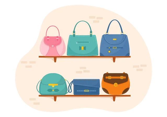 Bolsos artesanales expuestos en la tienda  Illustration