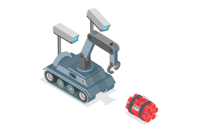 3 D Isometric Flat Vector Conceptual Illustration Of Bomb Disposal Robot EOD Illustration
