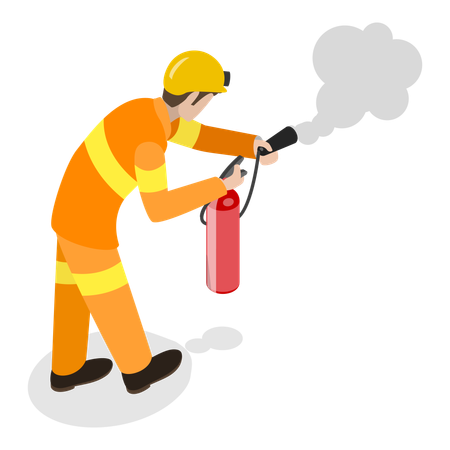 Bombeiro masculino com extintor de incêndio  Ilustração