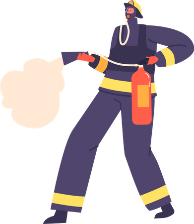 Bombeiro masculino com extintor de incêndio  Ilustração