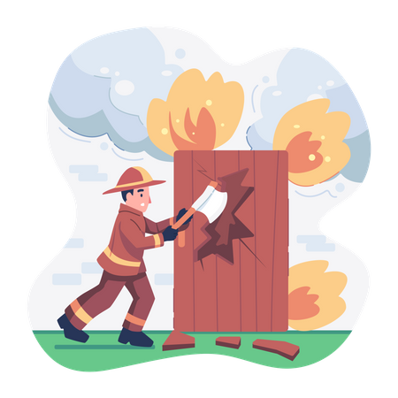 Bombeiro quebrando madeira  Ilustração