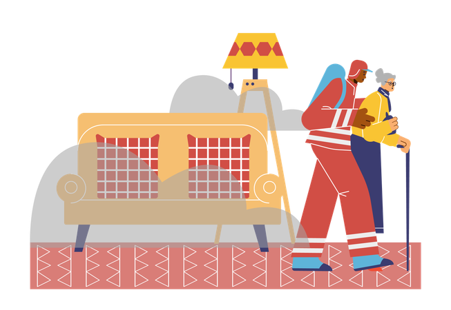 Bombeiro resgata idosa em situação de emergência  Ilustração