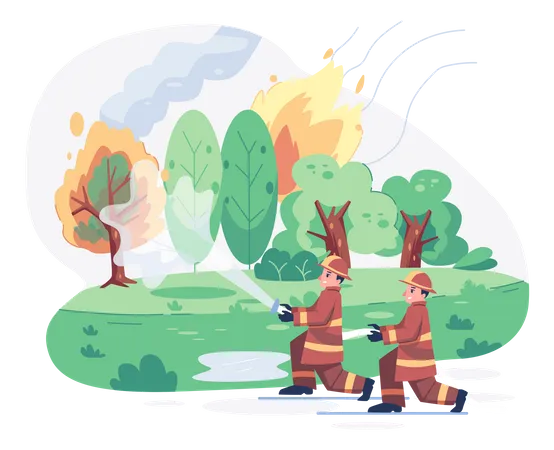 Bombeiros extinguindo incêndios florestais  Ilustração