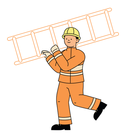 Bombero llevando una escalera  Ilustración