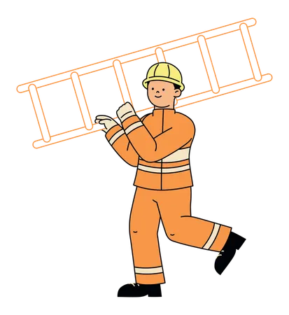 Bombero llevando una escalera  Ilustración