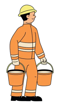 Bombero con cubos  Ilustración