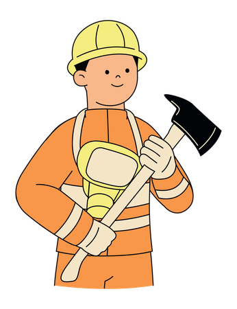 Bombero con martillo  Ilustración