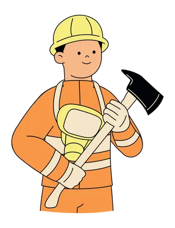 Bombero con martillo  Ilustración