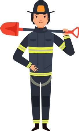 Bombero con pala  Ilustración