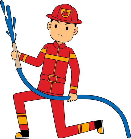 Bombero con pipa de agua  Ilustración
