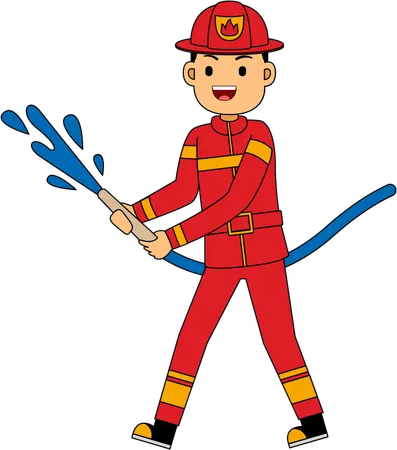 Bombero con pipa de agua  Ilustración