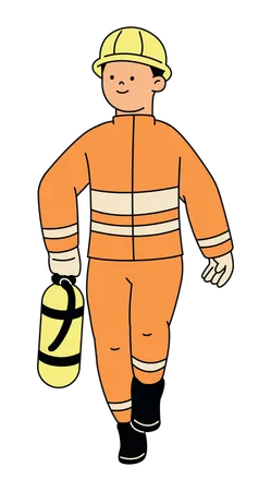 Bombero con uniforme naranja  Ilustración