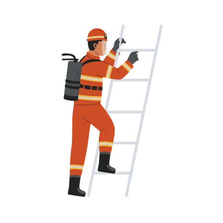 Bombero en escalera  Ilustración