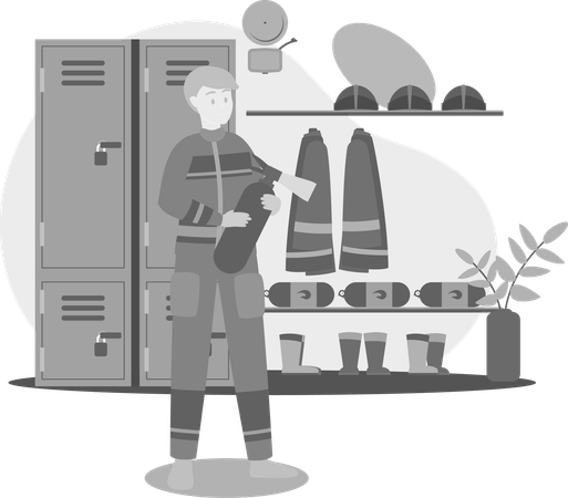 Bombero en la estación  Ilustración